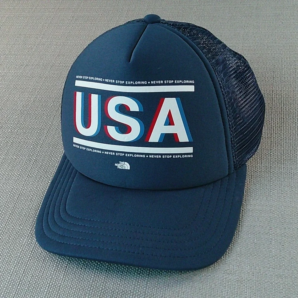 The North Face Trucker Hat Unisex OS Navy USA Graphic Snapback Mesh Cap
